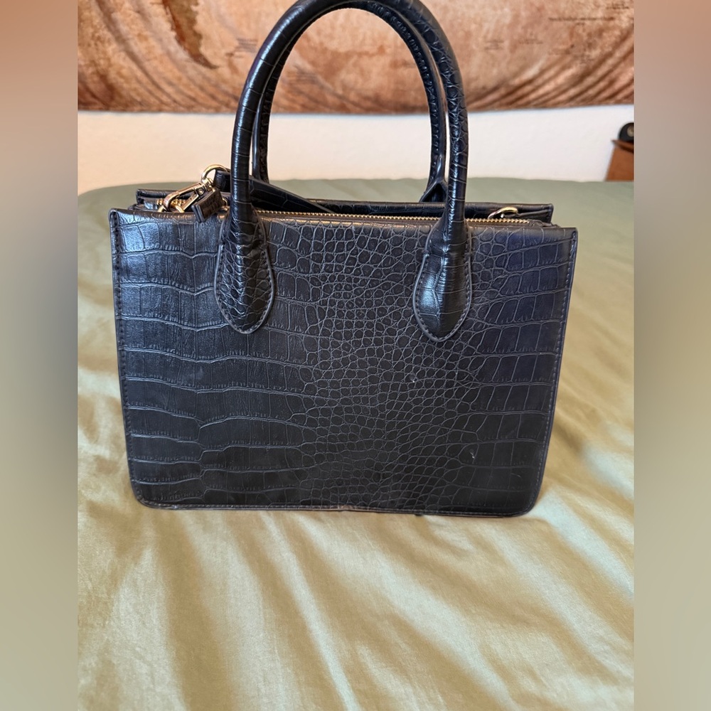Black Vegan Crocodile-Embossed Handbag